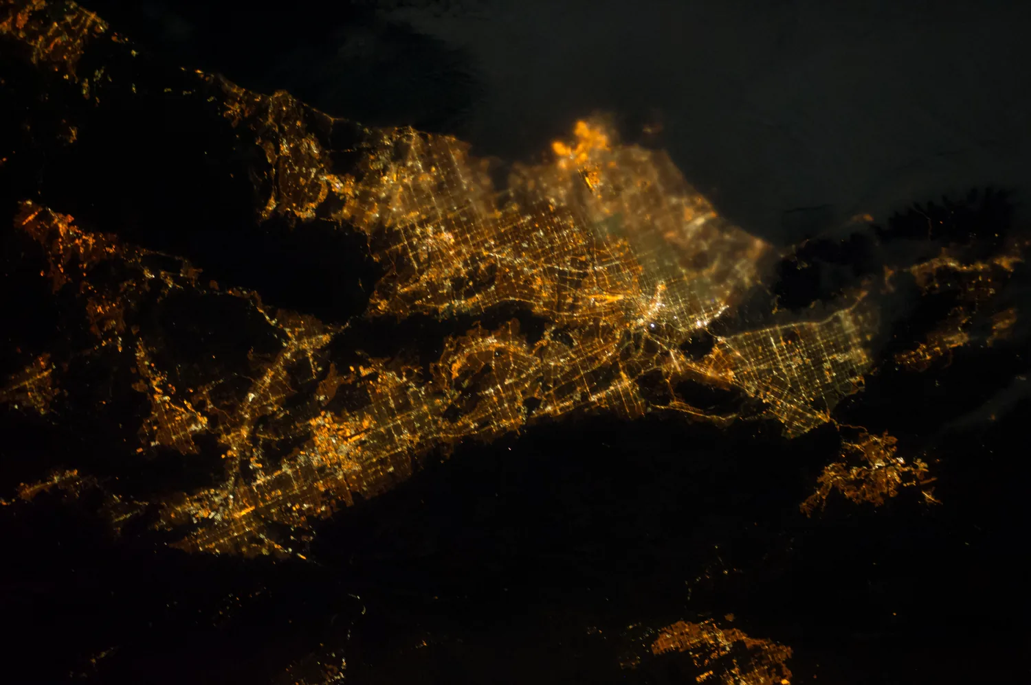 City lights at night photographed from the International Space Station
